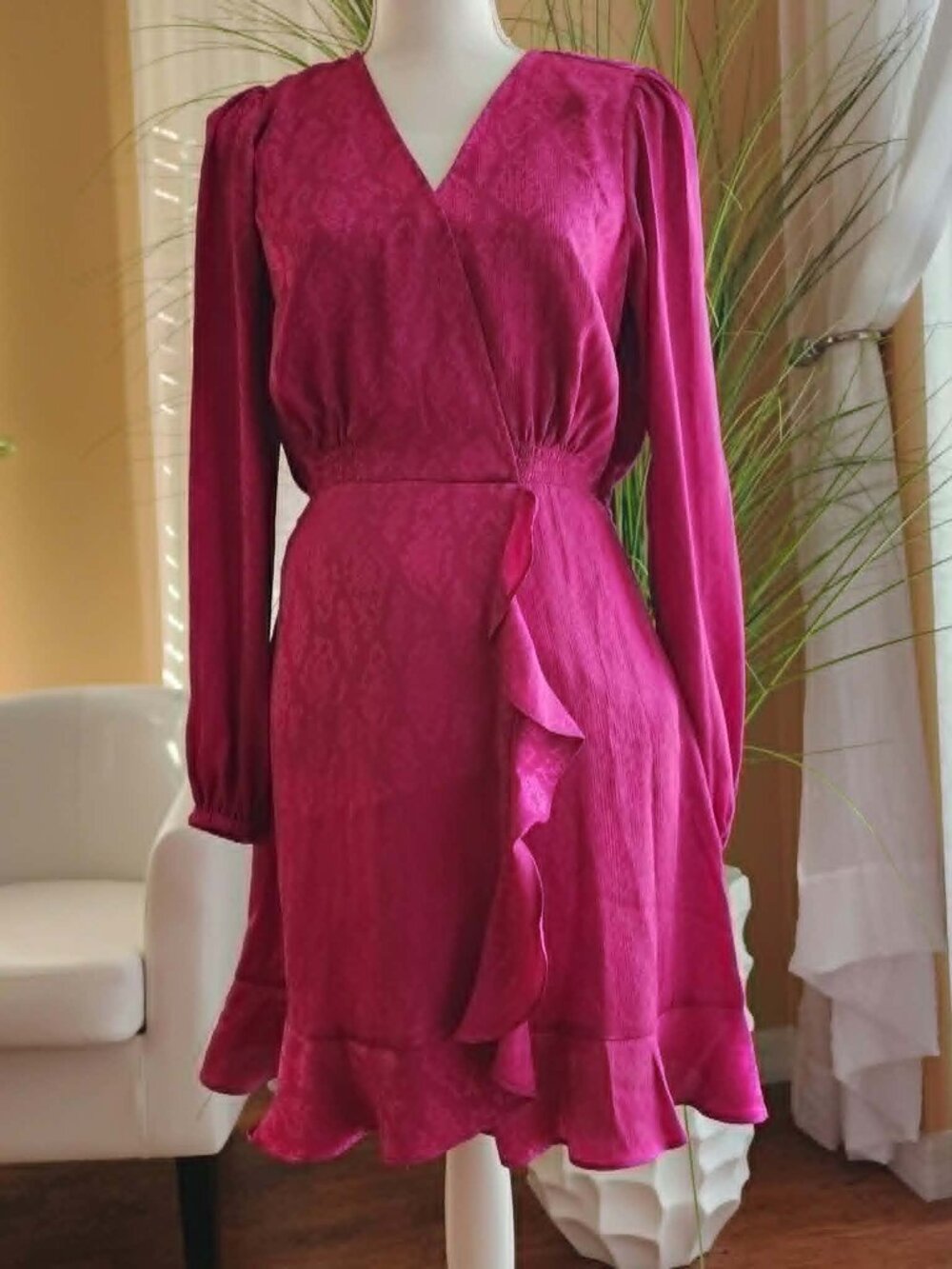 Michael Michael Kors Snakeskin Print Ruffled Mini Dress in Deep Fuchsia. NWT